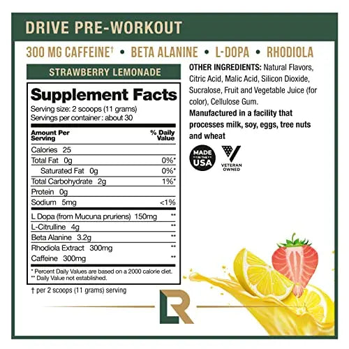 Live Relentless by Tim Kennedy, Drive Pre-Workout, Merica's Strawlemon, 30 Servings Live Relentless Au supplements