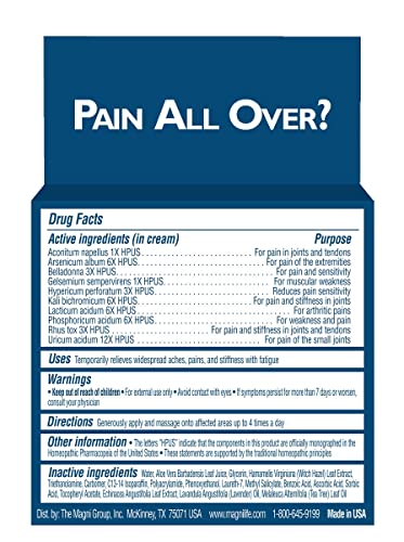 MagniLife Pain and Fatigue Relief Cream, 4 oz, Fast-Acting Relief for Fibromyalgia Symptoms, Muscle Aches & Joint Pain, Helps Relieve Soreness & Tenderness, Deep Penetrating Formula MagniLife Au supplements