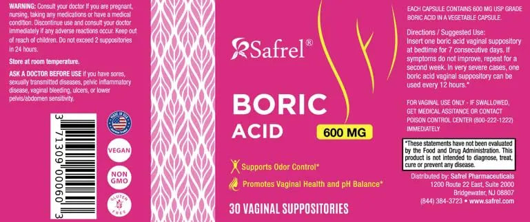 Safrel Boric Acid Vaginal Suppositories - 100% Pure Made in USA - Intimate Health Support Safrel Au supplements