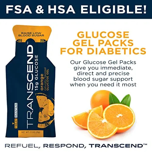 Transcend Glucose Gel Packs - Orange, 60 Pack (1.1oz Each) - FSA/HSA Transcend Au supplements