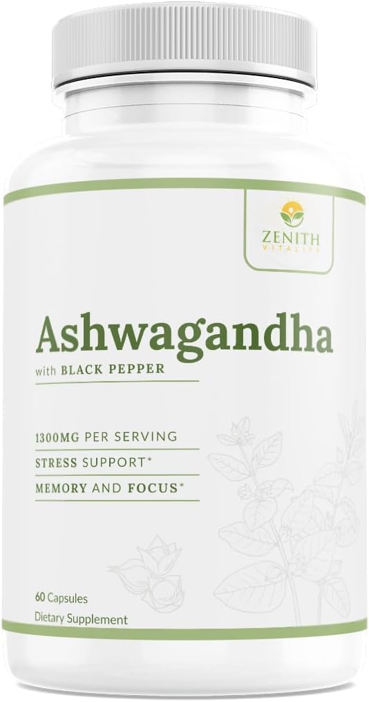 Zenith Vitality Ashwagandha 1300mg Capsules – Stress Relief & Cortisol Support, Immune & Energy Boost, Mental Clarity, Herbal Adaptogen Supplement – 60 Count Zenith Vitality Au supplements