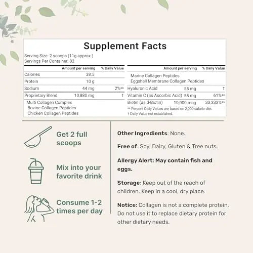 Multi Collagen Protein Powder, 2 Pounds – Type I,II,III,V,X with Biotin 10000mcg Micro Ingredients Au supplements