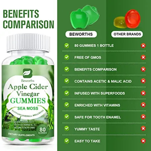 B BEWORTHS Apple Cider Vinegar & Sea Moss Gummies, Organic ACV Gummies B BEWORTHS Au supplements