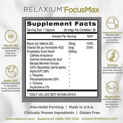 Relaxium FocusMax, Brain & Focus Health Supplement, Proven Concentration Relaxium Au supplements