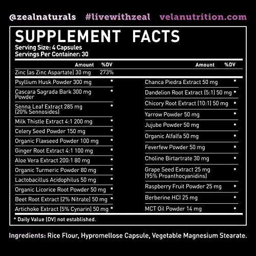 Véla Colon Cleanse & Liver Detox Formula Cleanse - 22 Herbs with Milk Thistle, Turmeric Véla Au supplements