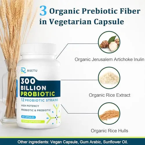 Probiotics for Women Men: 300 Billion CFU Probiotic High Potency + 12 Strains Organic RSETU Au supplements