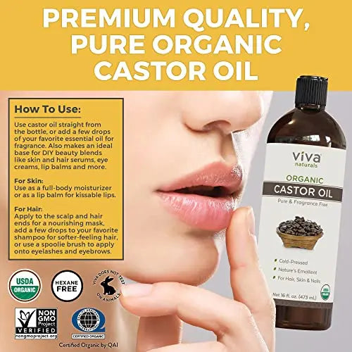 Viva Naturals Organic Castor Oil, 16 fl oz - Cold Pressed Castor Oil for Skin, Hair and Lashes - Traditionally Viva Naturals Au supplements