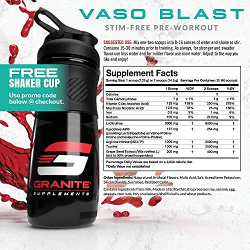 Granite Vaso Blast Advanced 'Stim-Free' Pre-Workout | Supports Vasodialation, NO Conversion Granite Supplements Au supplements