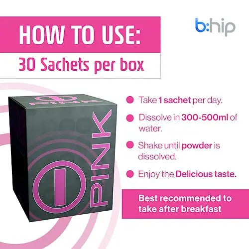 Energy Drink Powder, bHIP Pink for Women 30 Drink Mix Packets. Energy Supplements b:hip Au supplements