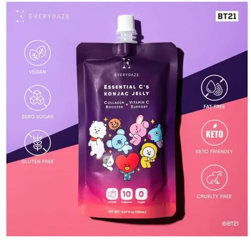 EVERYDAZE BT21 Essential C’s Collagen + Vitamin C Konjac Jelly | Vegan, 10 Calories E EVERYDAZE Au supplements