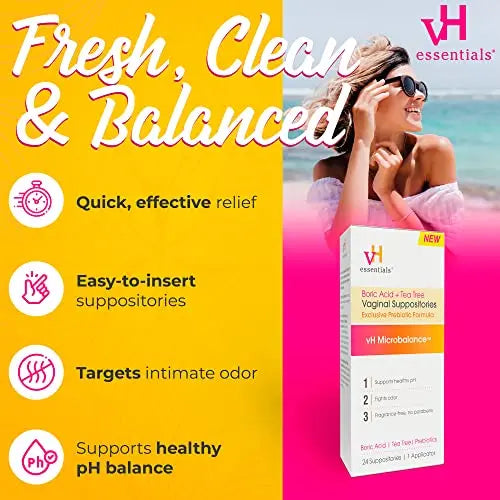 vH essentials Boric Acid + Tea Tree Vaginal Suppositories - Prebiotics Formula with Lactic Acid vH essentials Au supplements