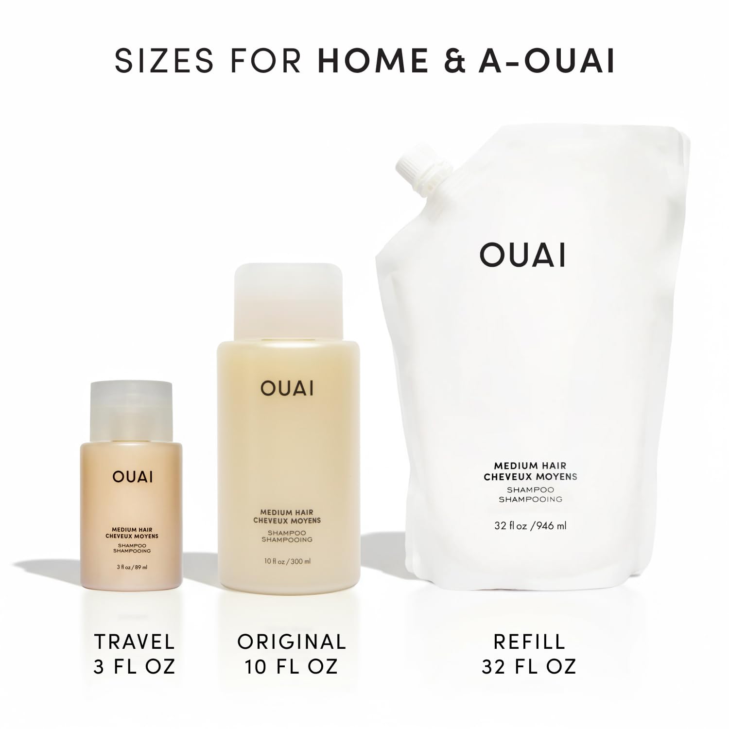 OUAI Medium Shampoo Refill - Hydrating Shampoo with Coconut Oil, Babassu, Kumquat Extract and Keratin - Strengthens, Nourishes and Adds Shine - Paraben, Phthalate and Sulfate Free Hair Care (32 Fl Oz) OUAI Au supplements