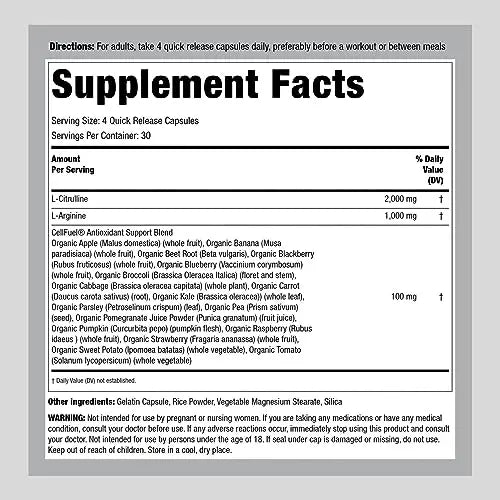 Fitness Labs Nitric Oxide Supplement | 3000mg | 120 Capsules | Nitric Oxide Pre Workout Fitness Labs Au supplements