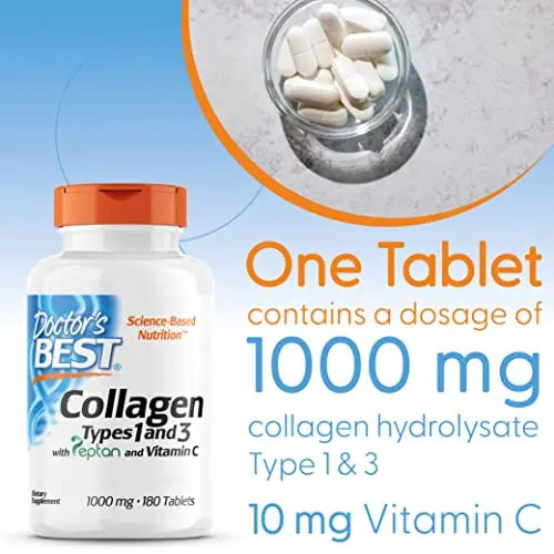 Doctor's Best, Collagen Types 1 and 3, Peptane & Vitamin C, 1,000mg, 180 Tablets Doctor's BEST Au supplements