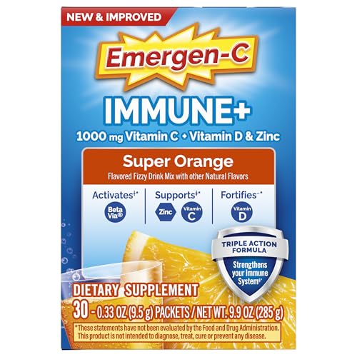 Emergen-C Immune+ Triple Action Immune Support Powder, BetaVia (R), 1000mg Vitamin C, B Vitamins, Vitamin D and Antioxidants