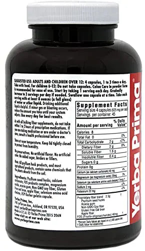 Yerba Prima Prebiotics Colon Care Fiber Caps, 180 Capsules - Five Forms of Fiber Plus FOS Yerba Prima Au supplements