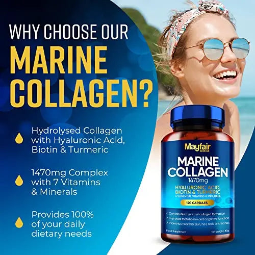 Mayfair Nutrition Marine Collagen 120 High Strength Capsules 1470mg Complex with Hyaluronic Acid Mayfair Nutrition Au supplements