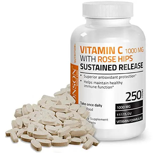Bronson Vitamin C 1000 mg with Rose Hips Sustained Release, 250 Tablets Bronson Au supplements
