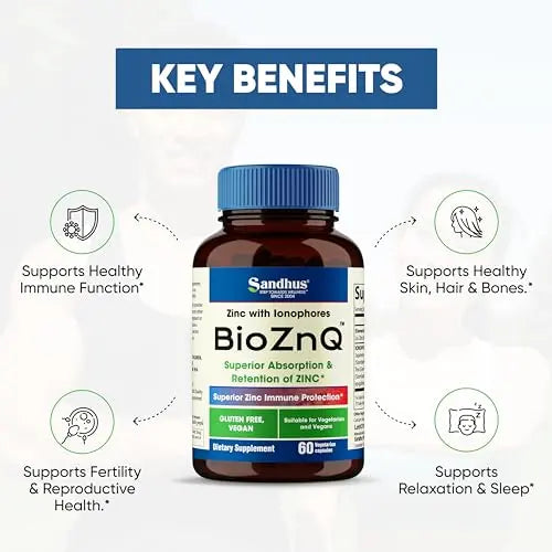 Sandhu's BioZnq 900mg Vegetarian Capsules Zinc Supplement with Quercetin Sandhu's Au supplements