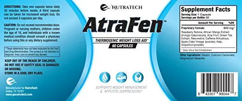 Atrafen Nutratech Powerful Fat Burner and Appetite Suppressant Diet Pill System Atrafen Au supplements