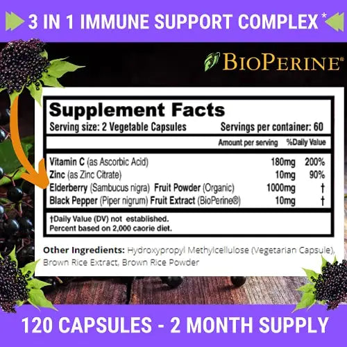 FRESH HEALTHCARE Elderberry Capsules - High Potency Black Elderberry with Zinc FRESH HEALTHCARE Au supplements