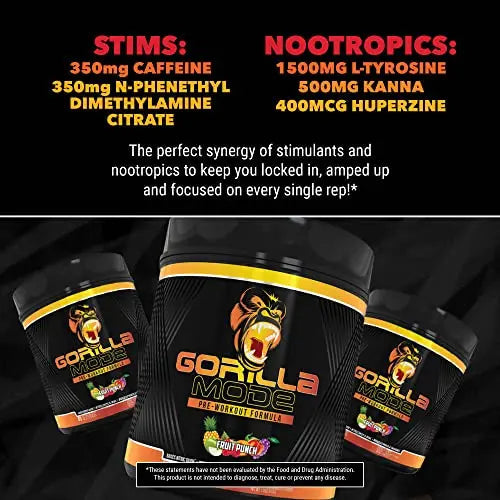 Gorilla Mode Pre Workout - Massive Pumps · Laser Focus · Energy · Power - L-Citrulline Gorilla Mind Au supplements