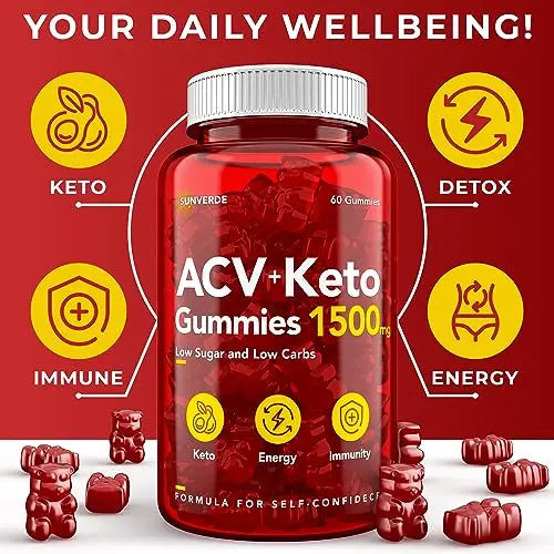 Keto ACV Gummies 1500 mg - Low Sugar Green Apple Flavor - Vegan ACV Keto Gummies SunVerde Au supplements