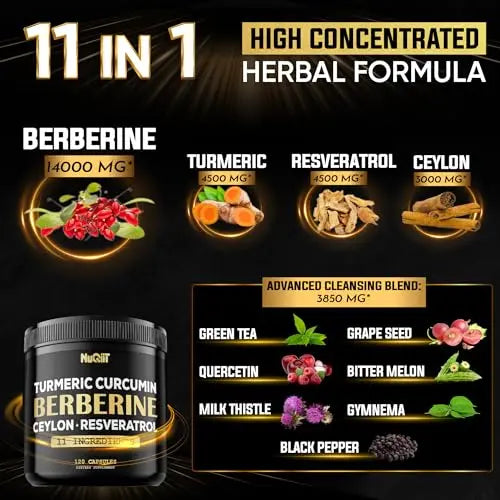 Berberine Supplement 14000mg Turmeric Curcumin 4500mg Trans-Resveratrol 4500mg Nuqiit Au supplements