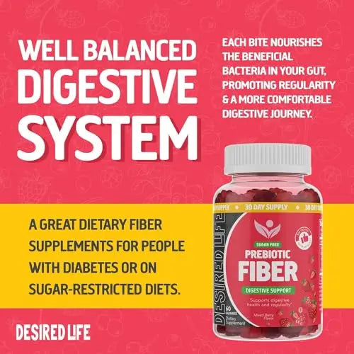 Desired Life Sugar Free Prebiotic Fiber Gummies for Adults and Kids Mixed Berry Flavor Desired Life Au supplements