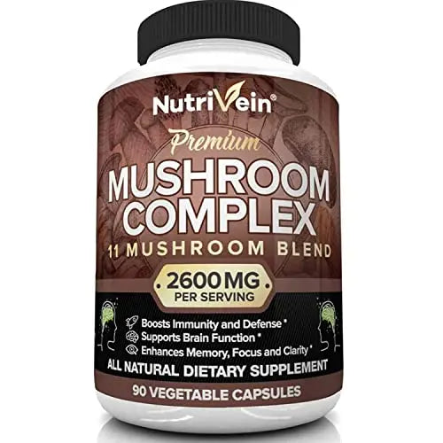 Nutrivein Mushroom Supplement - 2600mg - 90 Capsules - 11 Organic Mushrooms Nutrivein Au supplements