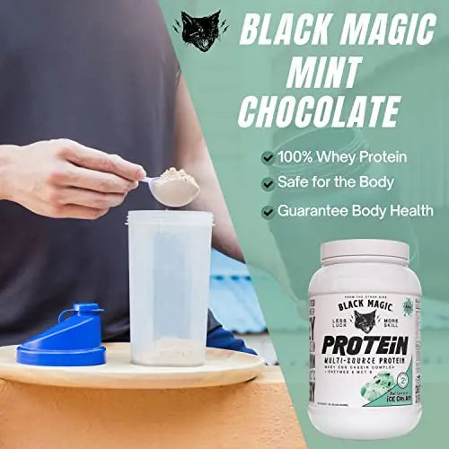 Worldwide Nutrition Bundle, 2 Items: Black Magic Multi-Source Protein Powder - Whey, Egg Albumin Enzymes, Micellar Casein & MCTs - Muscle Mass Gaining - Mint Chocolate Flavor - 2 LB and Keychain Worldwide Nutrition Au supplements