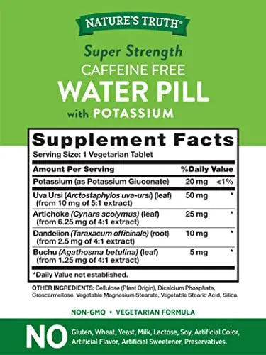 Nature's Truth Super Strength Water Pill with Potassium | 90 Count | Caffeine Free | Vegetarian Nature's Truth Au supplements