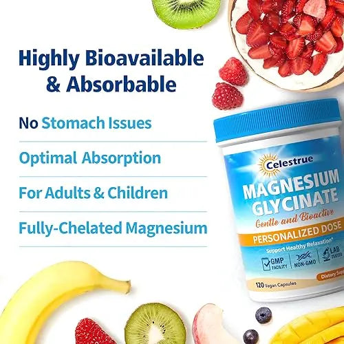Celestrue Magnesium Glycinate, Fully-Chelated, Optimal Absorption, Gentle on The Stomach Celestrue Au supplements