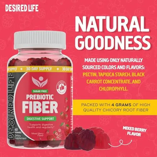 Desired Life Sugar Free Prebiotic Fiber Gummies for Adults and Kids Mixed Berry Flavor Desired Life Au supplements