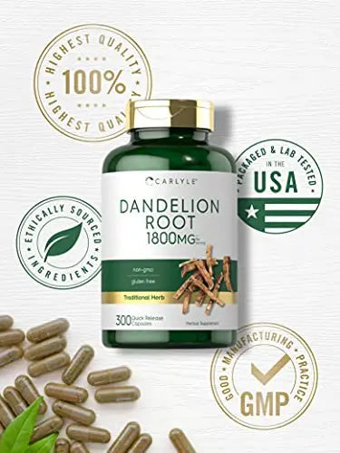 Carlyle Dandelion Root Capsules 1800mg | 300 Count | Non-GMO, Gluten Free Carlyle Au supplements