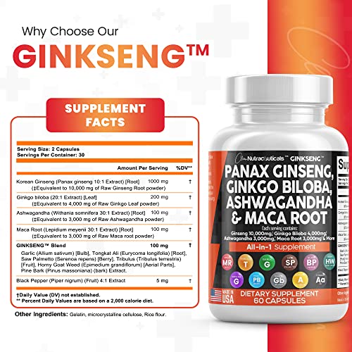 Panax Ginseng 10000mg Ginkgo Biloba 4000mg Ashwagandha Maca Root Clean Nutraceuticals Au supplements