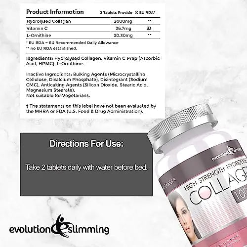 Hydrolysed Collagen High Strength 1,000mg for Hair, Skin & Nails, 60 Tablets, Evolution Slimming Evolution Slimming Au supplements