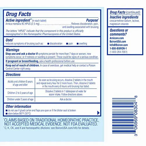 Boiron Arnicare Bruise for Relief of Pain or Swelling from Injuries, and Discoloration of Bruises - 60 Tablets Boiron Au supplements