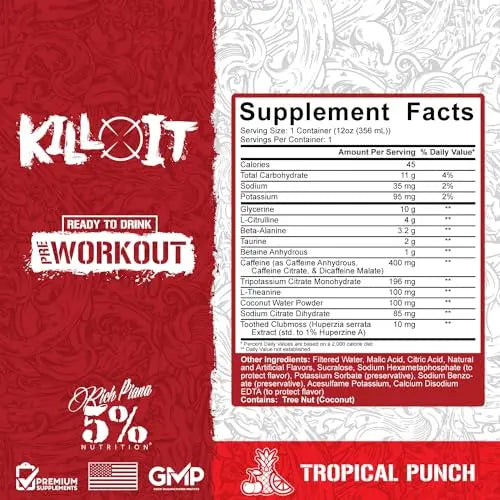 5% Nutrition Kill It Ready-to-Drink High Stim Pre Workout | 400mg Caffeine Energy Drink 5% Nutrition Au supplements