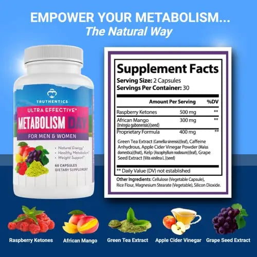 TRUTHENTICS Metabolism Booster for Women & Men - Natural Appetite Suppressant TRUTHENTICS Au supplements