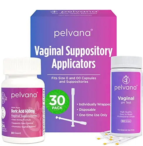 Pelvana Boric Acid Suppositories 30 + 30 Applicators + 100 pH Test Strips = 160 Piece Pelvana Au supplements