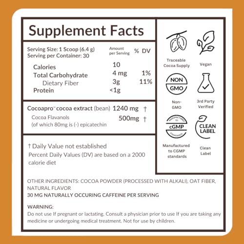 CocoaVia Cocoa Flavanols 500mg – Heart and Brain Support, High Flavanol Cocoa Powder
