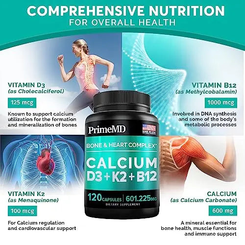 Calcium 600mg, Vitamin D3 K2 B12 Supplement - For Heart, Bone & Immune Support PrimeMD Au supplements