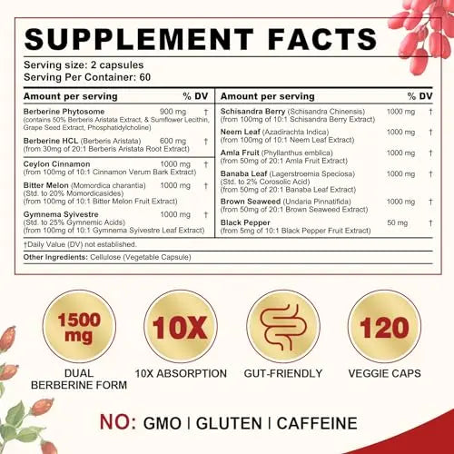 Berberine Supplement 1500mg with Ceylon Cinnamon, Bitter Melon, Banana Leaf envycure Au supplements