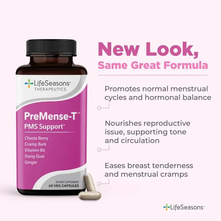 LifeSeasons - PreMense-T - PMS Relief Supplement - Support for Pre-Menstrual Symptoms, Cramping & Breast Tenderness - Nourish Tissue - Ginger Crampbark Dong Quai Chasteberry & Vitamin B6-60 Capsules LifeSeasons Au supplements