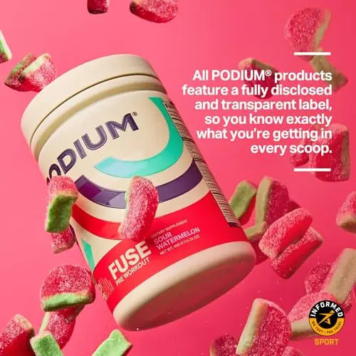 Podium Nutrition, Fuse Pre Workout Powder, Sour Watermelon, 30 Servings, Beta Alanine Podium Nutrition Au supplements