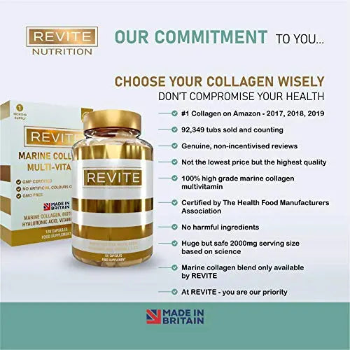 Marine Collagen Capsules 2000mg, Hyaluronic Acid, Silica, Biotin, Vitamin A, E & C Hair Revite Au supplements