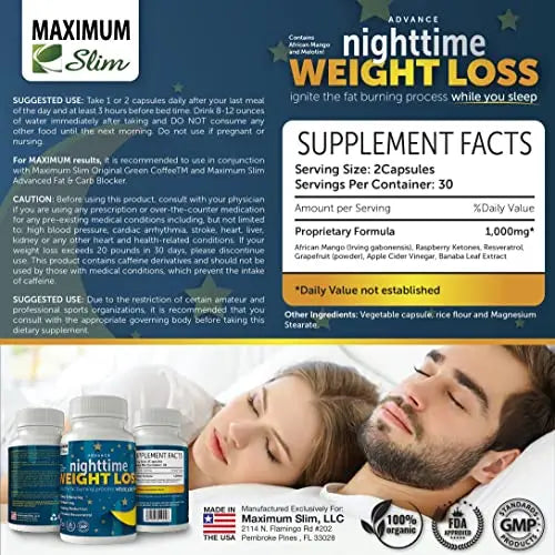 Maximum Slim Advanced Nighttime (Fat Burning) Weight Loss with African Mango, Green Tea Maximum Slim Au supplements