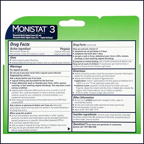 Monistat 3 Day Yeast Infection Treatment for Women, 3 Miconazole Pre-Filled Cream Applicators & External Monistat Au supplements