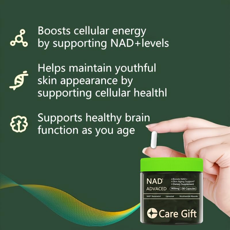 CARE GIFT NAD Supplement, NAD Nicotinamide Riboside Resveratrol 900mg - Liposomal NAD Supplements for Women & Men,NMNH Supplement Alternative for Energy, Focus, Anti-Aging (1 Pack) CARE GIFT Au supplements